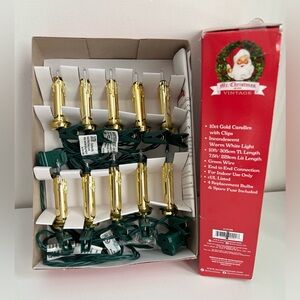 Mr Christmas Vintage Gold Drip Candle Light String Set of 10 w/clips NEW IN BOX